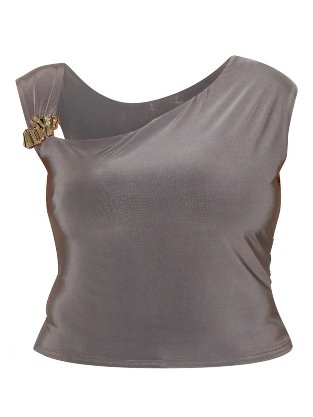 NWT PrettyLittleThing Taupe Top Mushroom Slinky Asymmetric Size 12